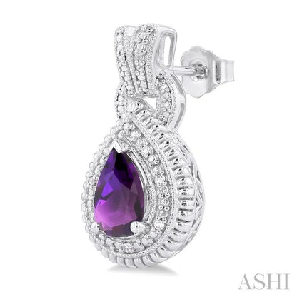 Silver Pear Shape Gemstone & Diamond Earrings