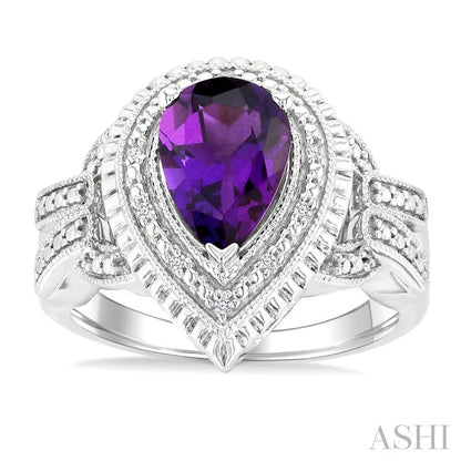 Silver Pear Shape Gemstone & Diamond Ring