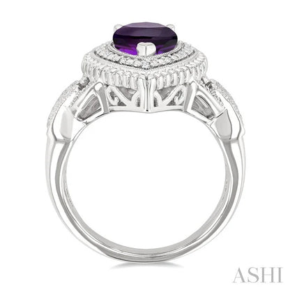 Silver Pear Shape Gemstone & Diamond Ring