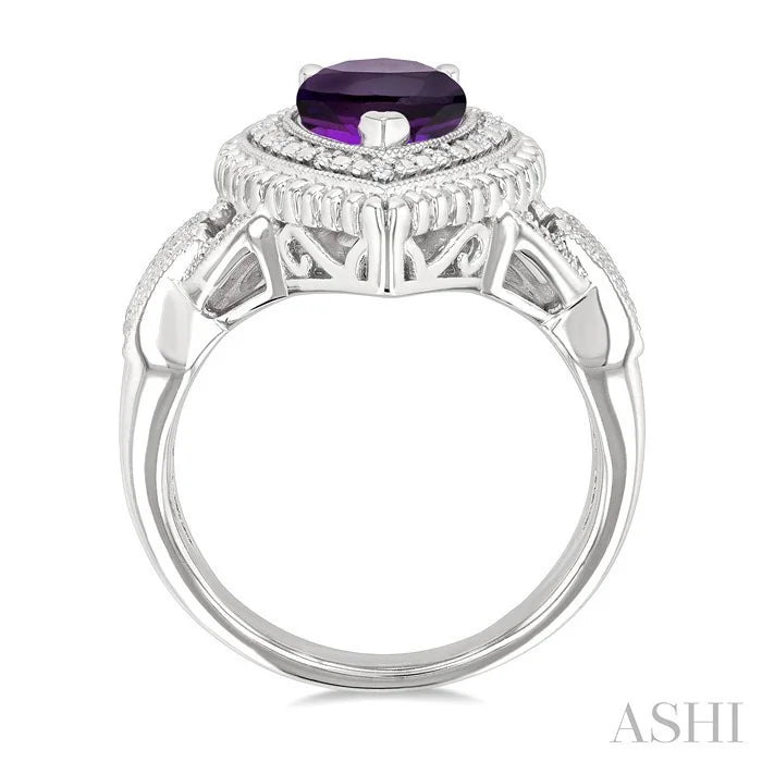 Silver Pear Shape Gemstone & Diamond Ring