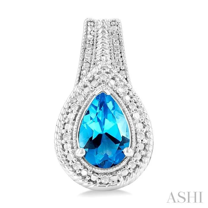 Silver Pear Shape Gemstone & Diamond Earrings