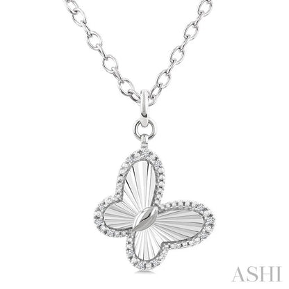 Silver Butterfly Fluted Medallion Diamond Pendant