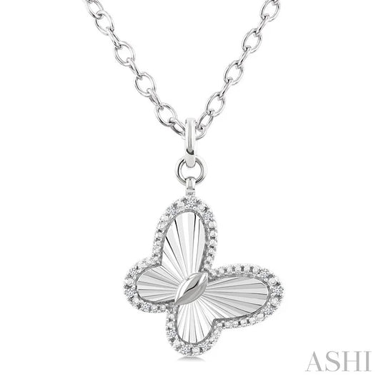 Silver Butterfly Fluted Medallion Diamond Pendant