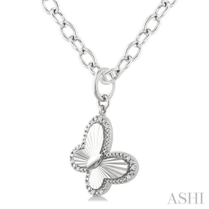 Silver Butterfly Fluted Medallion Diamond Pendant