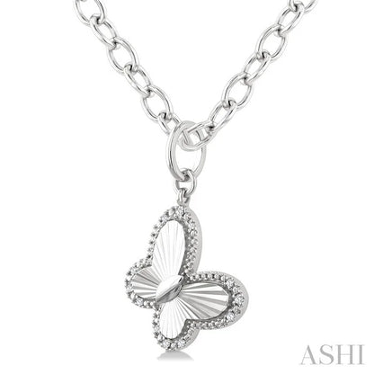 Silver Butterfly Fluted Medallion Diamond Pendant