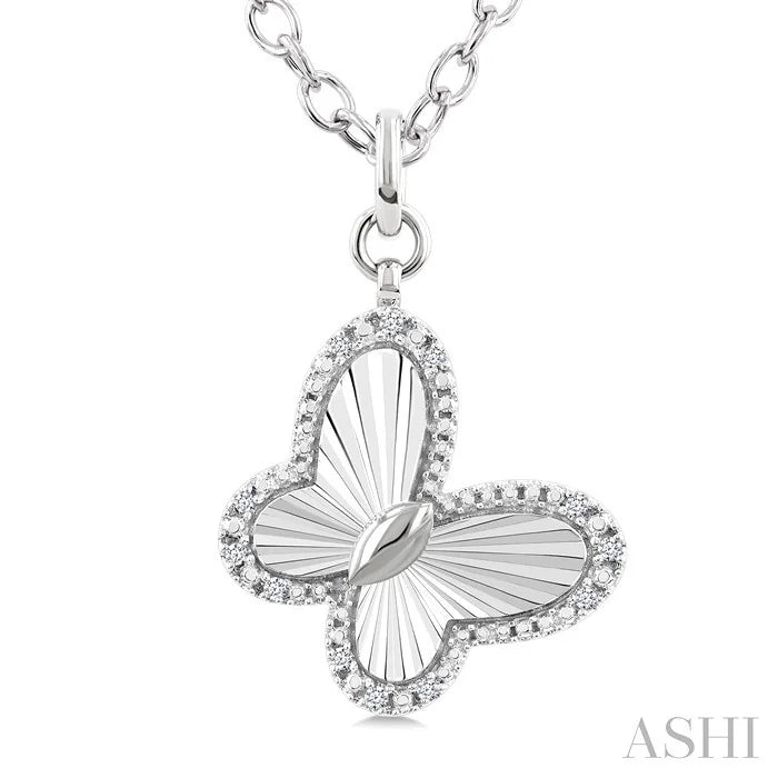Silver Butterfly Fluted Medallion Diamond Pendant