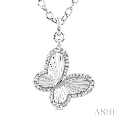 Silver Butterfly Fluted Medallion Diamond Pendant