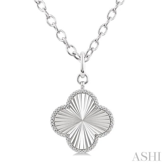 Silver Clover Fluted Medallion Diamond Pendant