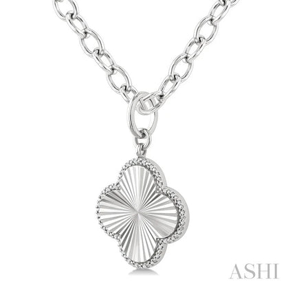 Silver Clover Fluted Medallion Diamond Pendant
