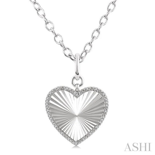 Silver Heart Fluted Medallion Diamond Pendant