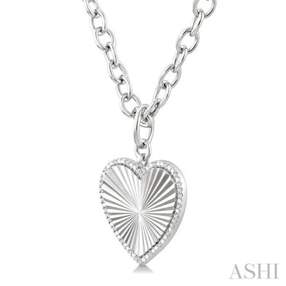 Silver Heart Fluted Medallion Diamond Pendant