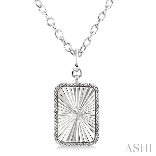 Silver Rectangular Fluted Medallion Diamond Pendant