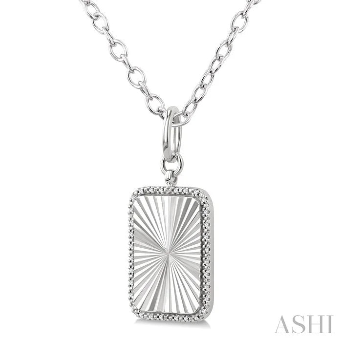 Silver Rectangular Fluted Medallion Diamond Pendant