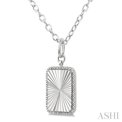 Silver Rectangular Fluted Medallion Diamond Pendant