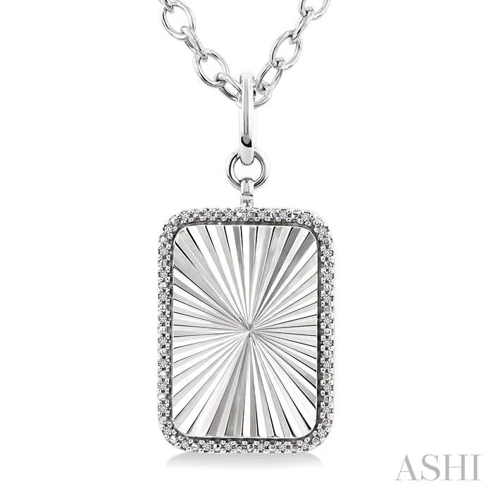 Silver Rectangular Fluted Medallion Diamond Pendant