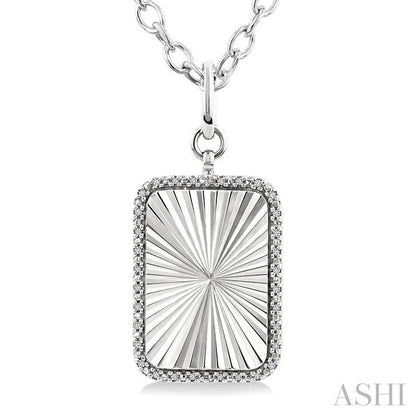 Silver Rectangular Fluted Medallion Diamond Pendant