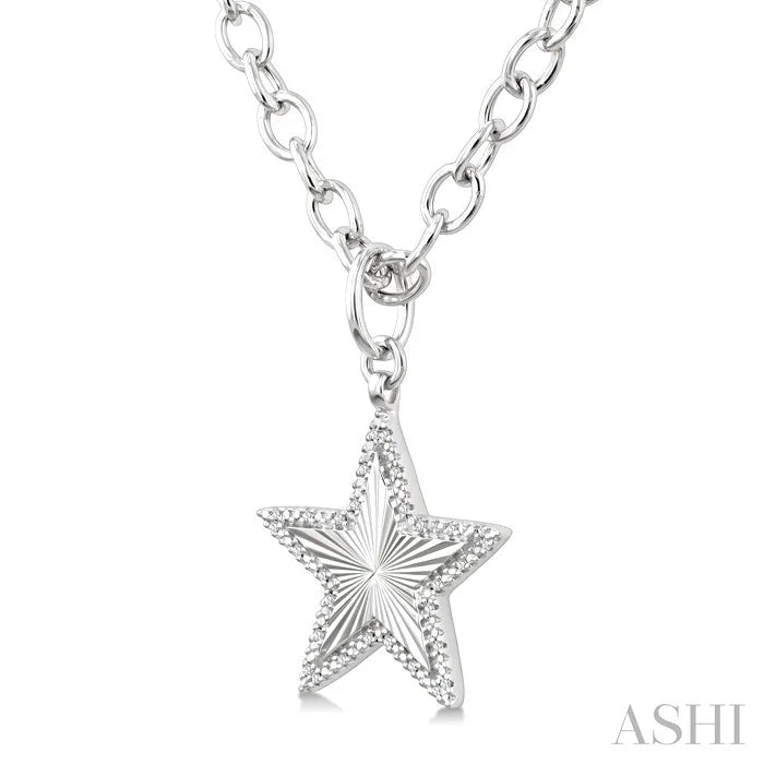 Silver Star Fluted Medallion Diamond Pendant