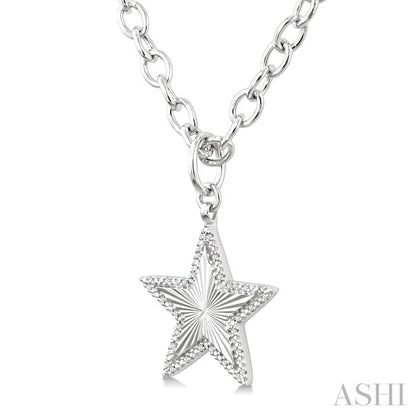 Silver Star Fluted Medallion Diamond Pendant