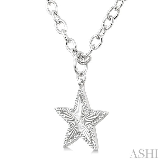 Silver Star Fluted Medallion Diamond Pendant