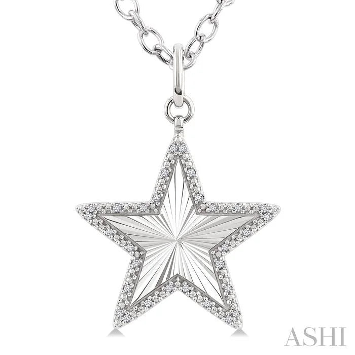 Silver Star Fluted Medallion Diamond Pendant