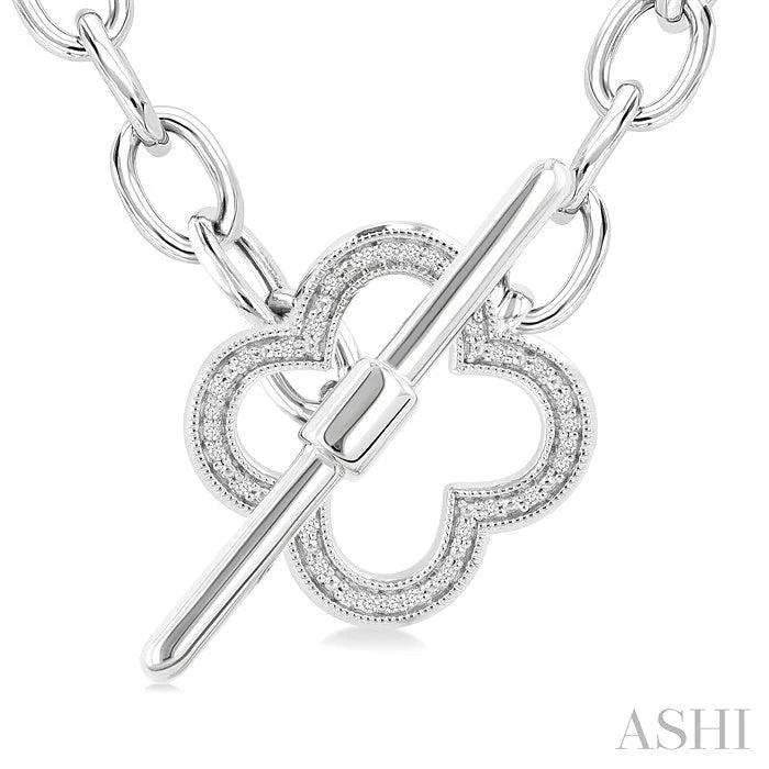 Silver Clover Toggle Diamond Fashion Necklace