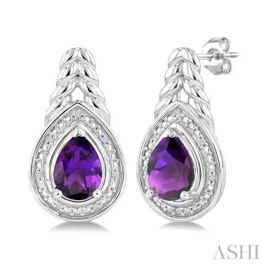Silver Pear Shape Gemstone & Diamond Earrings