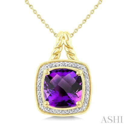 Gold Vermeil Cushion Shape Gemstone & Diamond Pendant