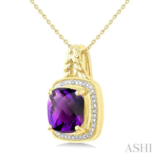 Gold Vermeil Cushion Shape Gemstone & Diamond Pendant