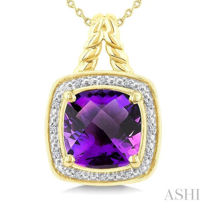 Gold Vermeil Cushion Shape Gemstone & Diamond Pendant
