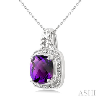 Silver Cushion Shape Gemstone & Diamond Pendant