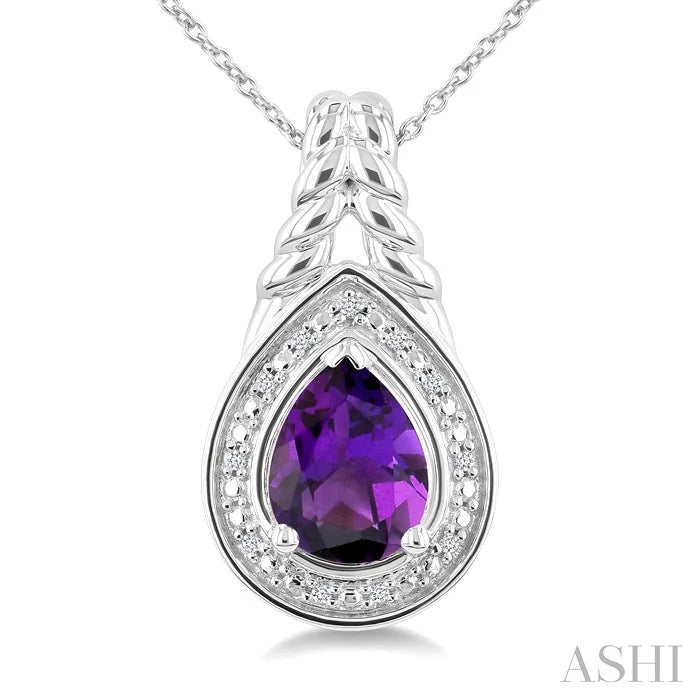 Silver Pear Shape Gemstone & Diamond Pendant