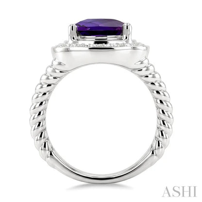 Silver Cushion Shape Gemstone & Diamond Ring