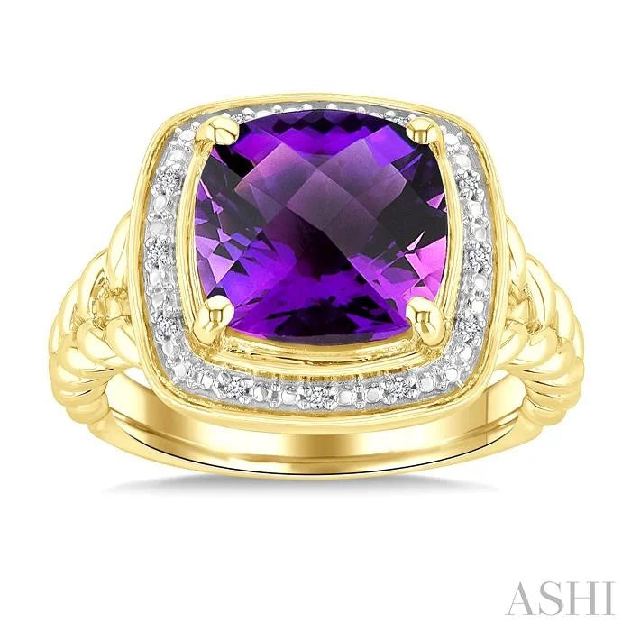 Gold Vermeil Cushion Shape Gemstone & Diamond Ring