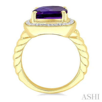Gold Vermeil Cushion Shape Gemstone & Diamond Ring