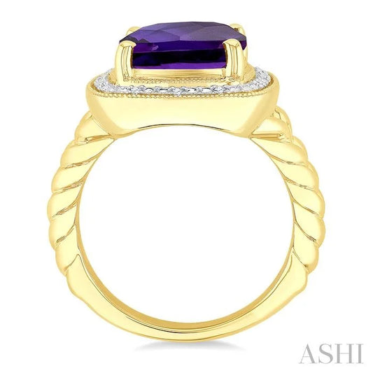 Gold Vermeil Cushion Shape Gemstone & Diamond Ring