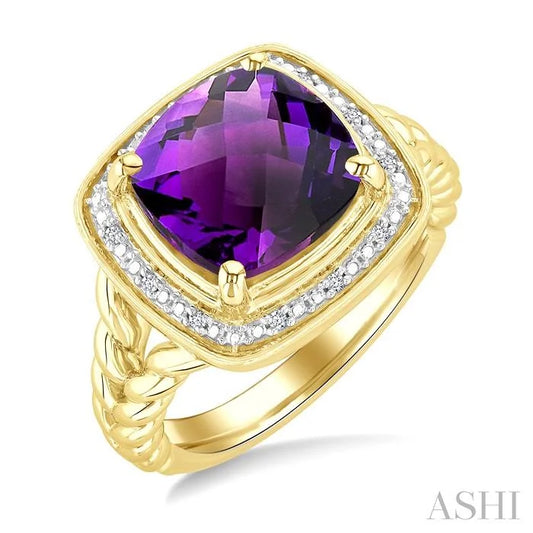 Gold Vermeil Cushion Shape Gemstone & Diamond Ring