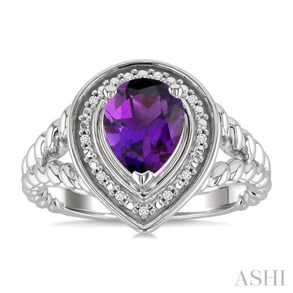 Silver Pear Shape Gemstone & Diamond Ring
