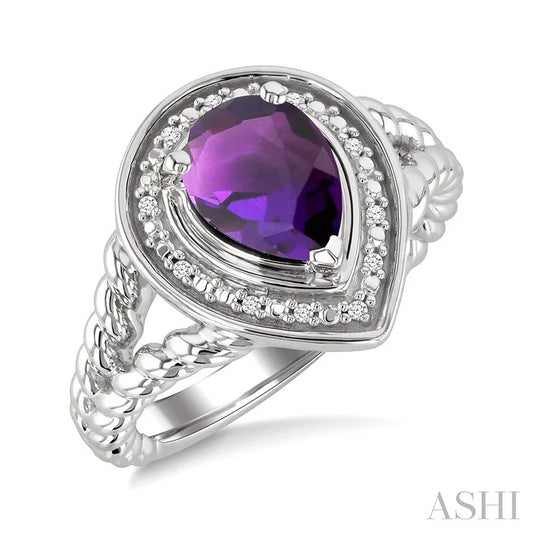 Silver Pear Shape Gemstone & Diamond Ring