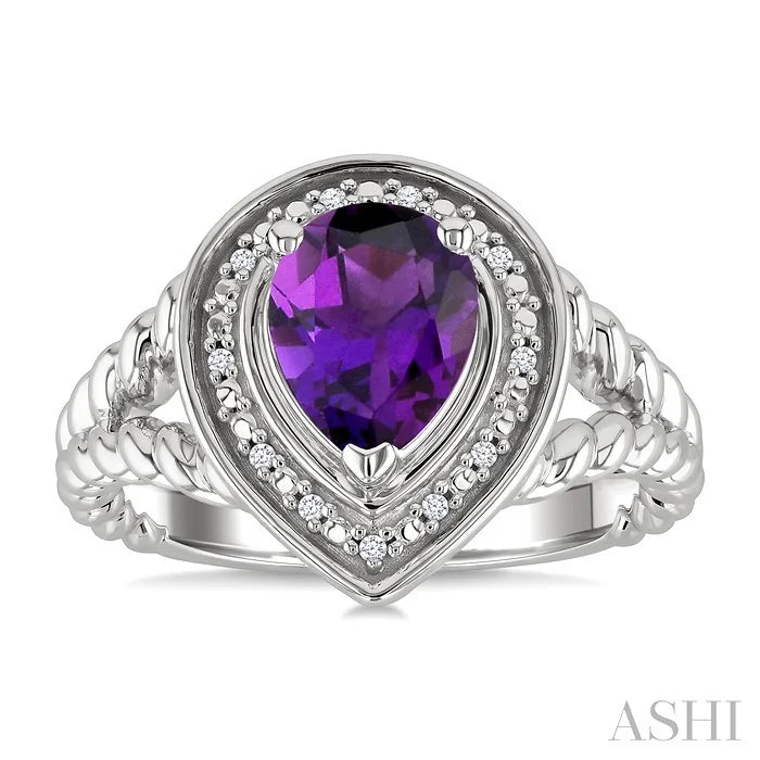 Silver Pear Shape Gemstone & Diamond Ring