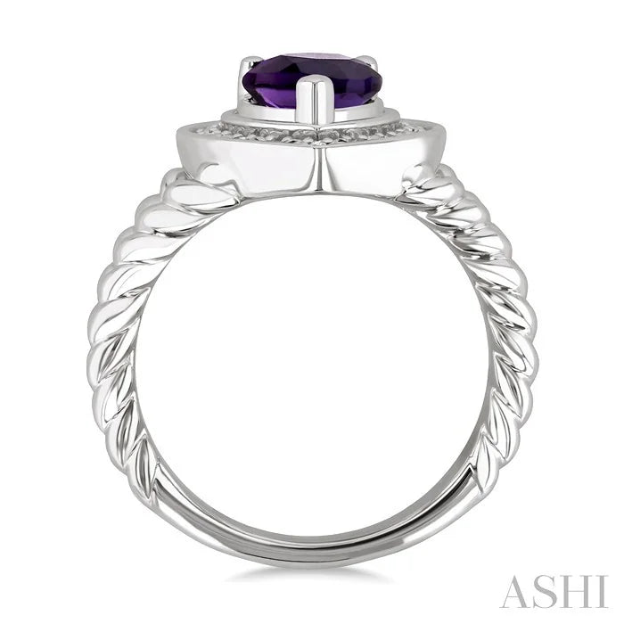 Silver Pear Shape Gemstone & Diamond Ring