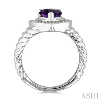Silver Pear Shape Gemstone & Diamond Ring