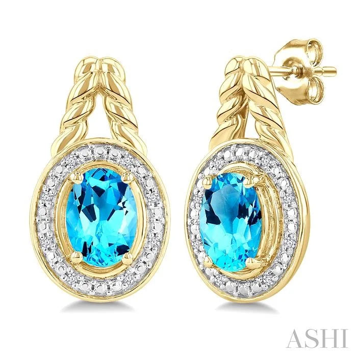 Gold Vermeil Oval Shape Gemstone & Diamond Earrings