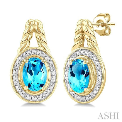 Gold Vermeil Oval Shape Gemstone & Diamond Earrings