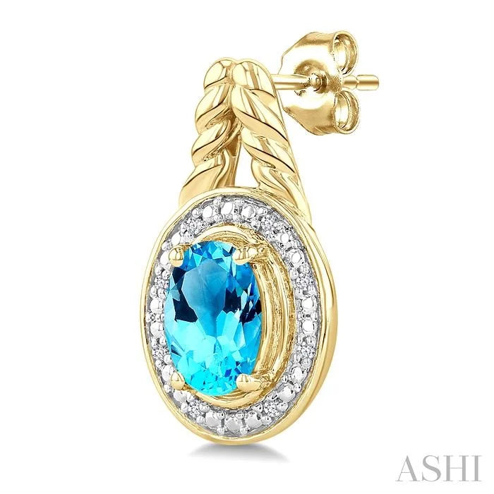 Gold Vermeil Oval Shape Gemstone & Diamond Earrings