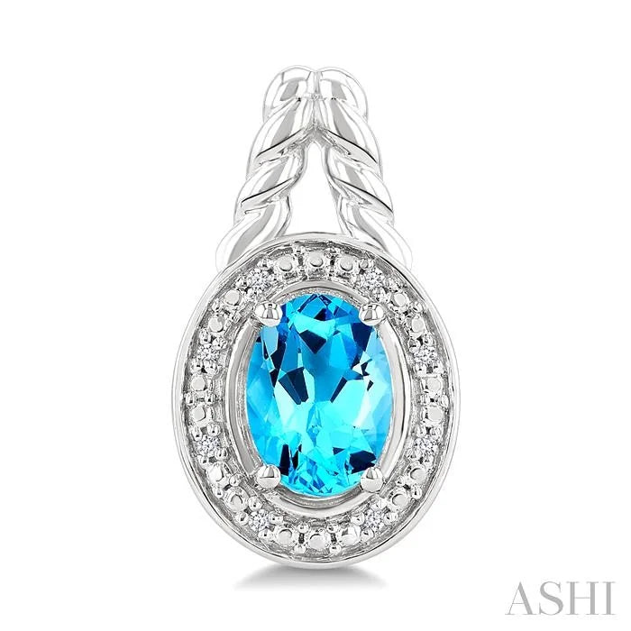 Silver Oval Shape Gemstone & Diamond Earrings