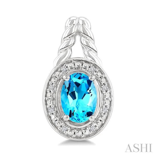 Silver Oval Shape Gemstone & Diamond Earrings