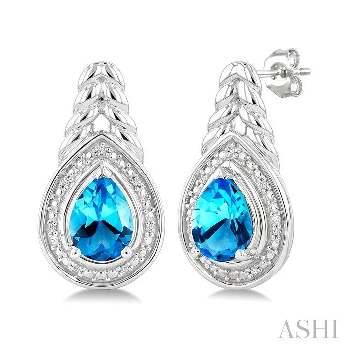 Silver Pear Shape Gemstone & Diamond Earrings