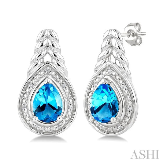 Silver Pear Shape Gemstone & Diamond Earrings