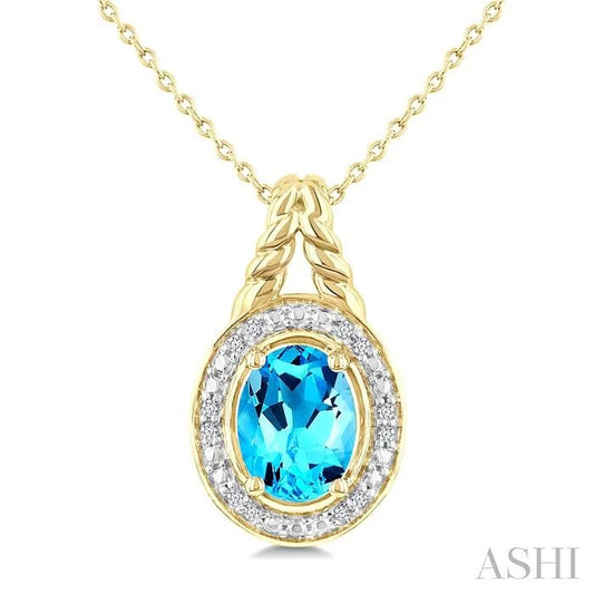 Gold Vermeil Oval Shape Gemstone & Diamond Pendant