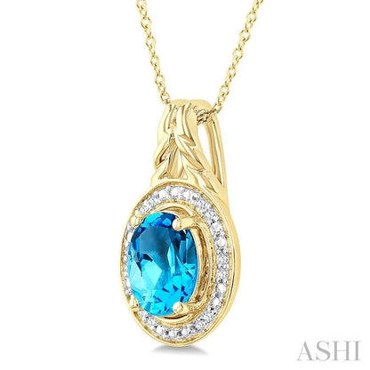 Gold Vermeil Oval Shape Gemstone & Diamond Pendant
